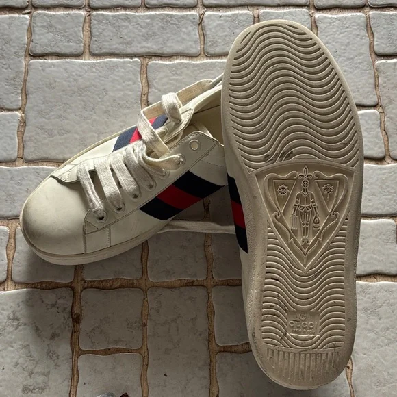 Gucci White Sneakers with Red and Navy Accents Gucci Rhyton Web White Blue Red White Mesh Mens Leather  main image 3